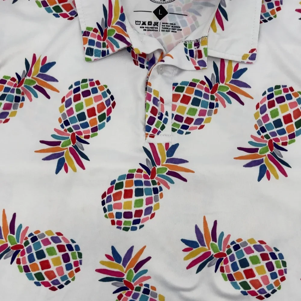 Golf Is Fun Polo Shirt Mens Large Pineapple Print Golf Sportswear Colorful - Picture 3 of 5